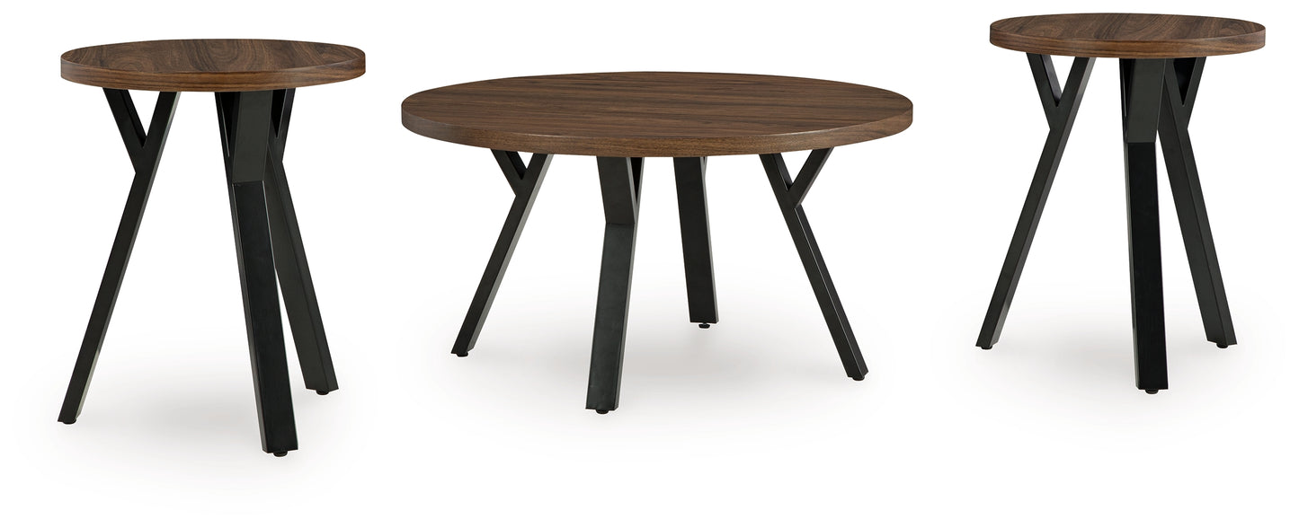 Haines Furniture Outlet - Ashley Furniture - Elbrynn Table (Set of 3) - Occasional Table Set (3/CN) / Brown/Black - T153-13