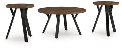 Haines Furniture Outlet - Ashley Furniture - Elbrynn Table (Set of 3) - Occasional Table Set (3/CN) / Brown/Black - T153-13