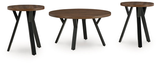 Haines Furniture Outlet - Ashley Furniture - Elbrynn Table (Set of 3) - Occasional Table Set (3/CN) / Brown/Black - T153-13