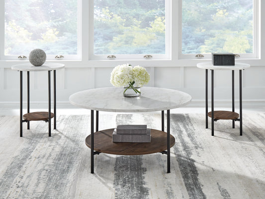 Haines Furniture Outlet - Ashley Furniture - Wrenwich Table (Set of 3) - Occasional Table Set (3/CN) / Brown/Black/White - T167-13