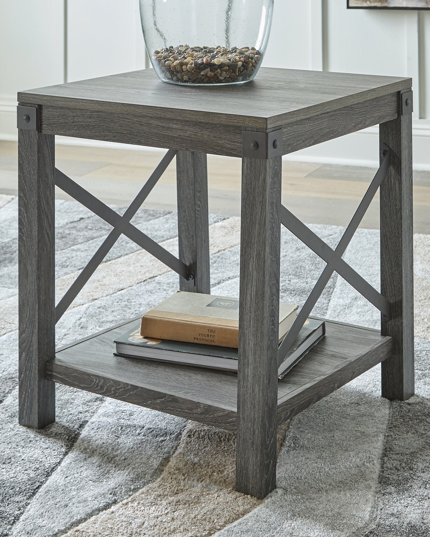 Haines Furniture Outlet - Ashley Furniture - Freedan End Table - Square End Table / Grayish Brown - T175-2