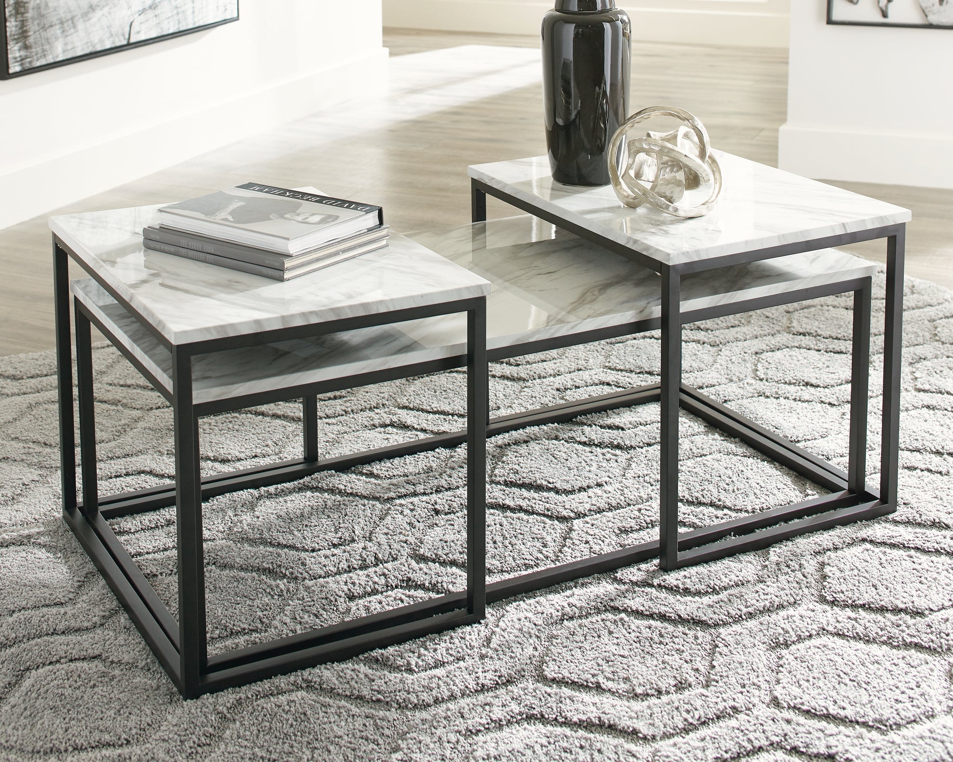 Haines Furniture Outlet - Ashley Furniture - Donnesta Table (Set of 3) - Occasional Table Set (3/CN) / Gray/Black - T182-13