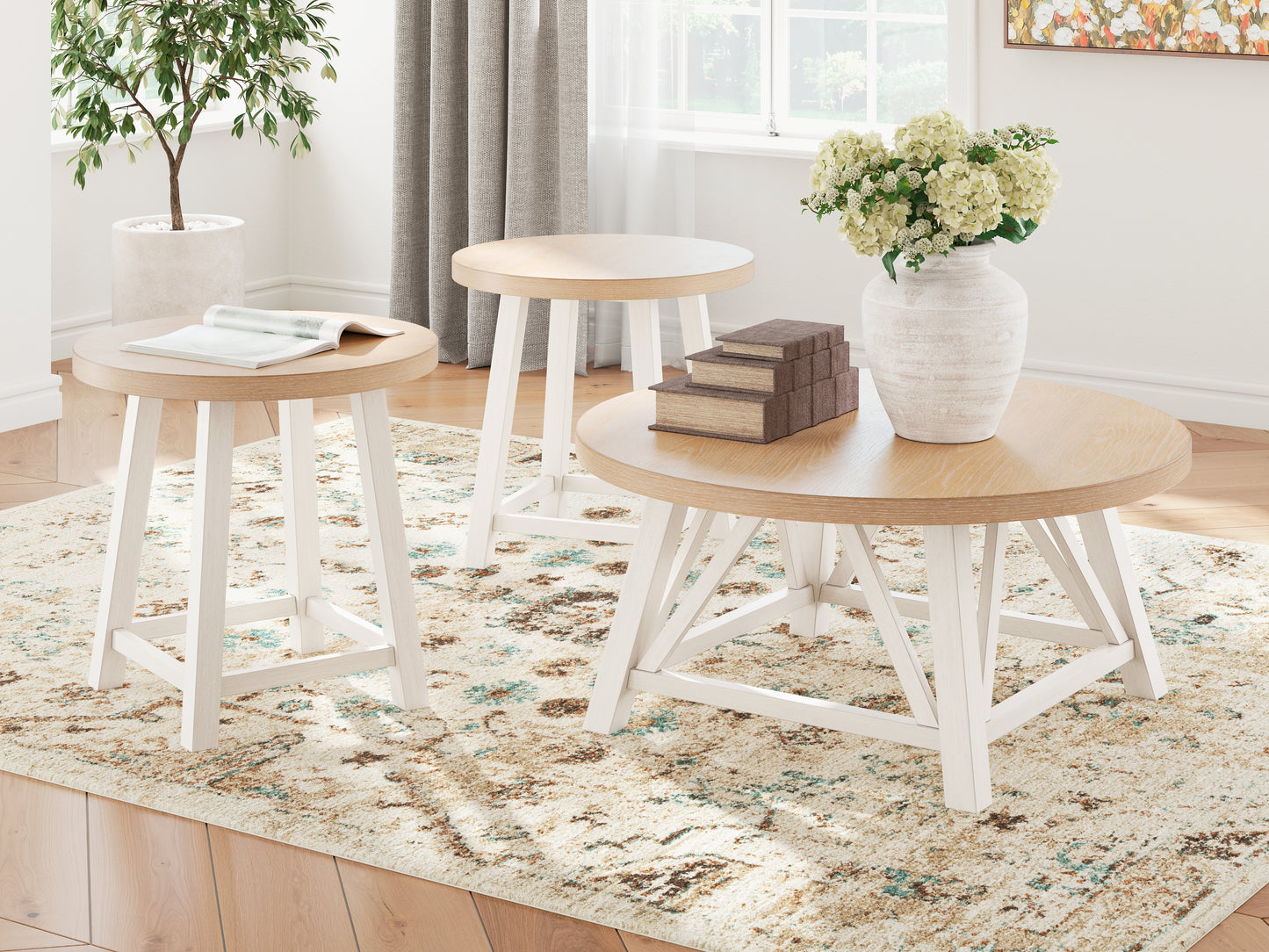 Haines Furniture Outlet - Ashley Furniture - Fawndell Table (Set of 3) - Occasional Table Set (3/CN) / Antique White/Brown - T193-13