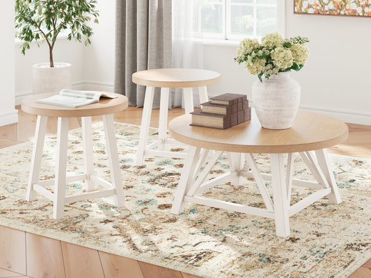 Haines Furniture Outlet - Ashley Furniture - Fawndell Table (Set of 3) - Occasional Table Set (3/CN) / Antique White/Brown - T193-13
