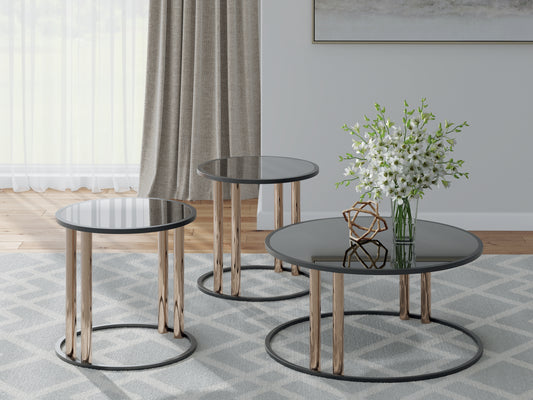 Haines Furniture Outlet - Ashley Furniture - Hannerly Table (Set of 3) - Occasional Table Set (3/CN) / Black/Gold Finish - T219-13