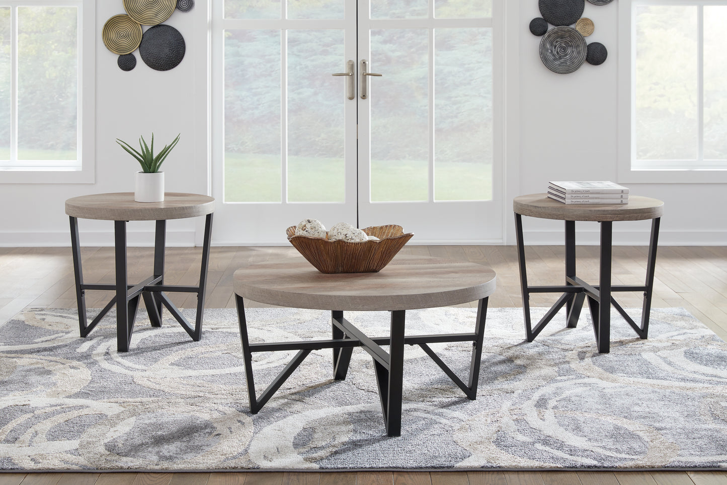 Haines Furniture Outlet - Ashley Furniture - Deanlee Table (Set of 3) - Occasional Table Set (3/CN) / Grayish Brown/Black - T235-13
