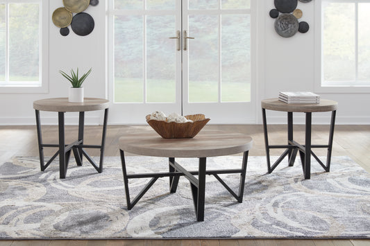 Haines Furniture Outlet - Ashley Furniture - Deanlee Table (Set of 3) - Occasional Table Set (3/CN) / Grayish Brown/Black - T235-13