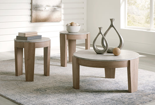 Haines Furniture Outlet - Ashley Furniture - Guystone Table (Set of 3) - Occasional Table Set (3/CN) / Light Brown - T237-13