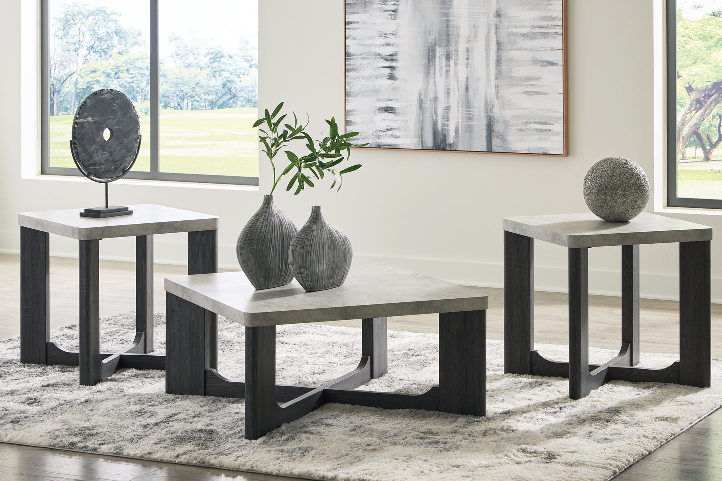 Haines Furniture Outlet - Ashley Furniture - Sharstorm Table (Set of 3) - Occasional Table Set (3/CN) / Two-tone Gray - T251-13