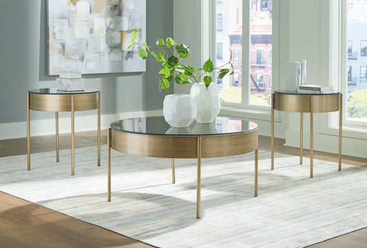Haines Furniture Outlet - Ashley Furniture - Jettaya Table (Set of 3) - Occasional Table Set (3/CN) / Brushed Brass - T285-13