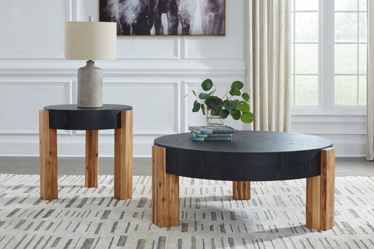 Haines Furniture Outlet - Ashley Furniture - Breenmore Table (Set of 2) - Occasional Table Set (Set of 2) / Black/Natural - T322-12