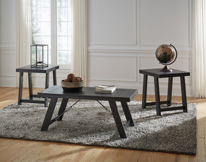 Haines Furniture Outlet - Ashley Furniture - Noorbrook Table (Set of 3) - Occasional Table Set (3/CN) / Black/Pewter - T351-13