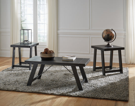 Haines Furniture Outlet - Ashley Furniture - Noorbrook Table (Set of 3) - Occasional Table Set (3/CN) / Black/Pewter - T351-13