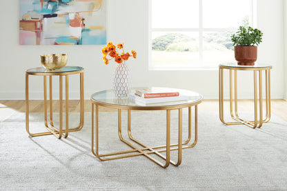 Haines Furniture Outlet - Ashley Furniture - Milloton Table (Set of 3) - Occasional Table Set (3/CN) / Gold - T398-13