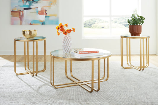 Haines Furniture Outlet - Ashley Furniture - Milloton Table (Set of 3) - Occasional Table Set (3/CN) / Gold - T398-13