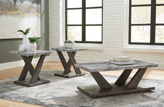 Haines Furniture Outlet - Ashley Furniture - Bensonale Table (Set of 3) - Occasional Table Set (3/CN) / Brown/Gray - T400-13
