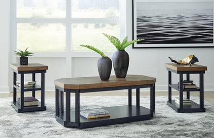 Haines Furniture Outlet - Ashley Furniture - Landocken Table (Set of 3) - Occasional Table Set (3/CN) / Brown/Blue - T402-13