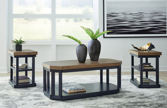 Haines Furniture Outlet - Ashley Furniture - Landocken Table (Set of 3) - Occasional Table Set (3/CN) / Brown/Blue - T402-13