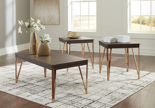 Haines Furniture Outlet - Ashley Furniture - Bandyn Table (Set of 3) - Occasional Table Set (3/CN) / Brown/Champagne - T404-13