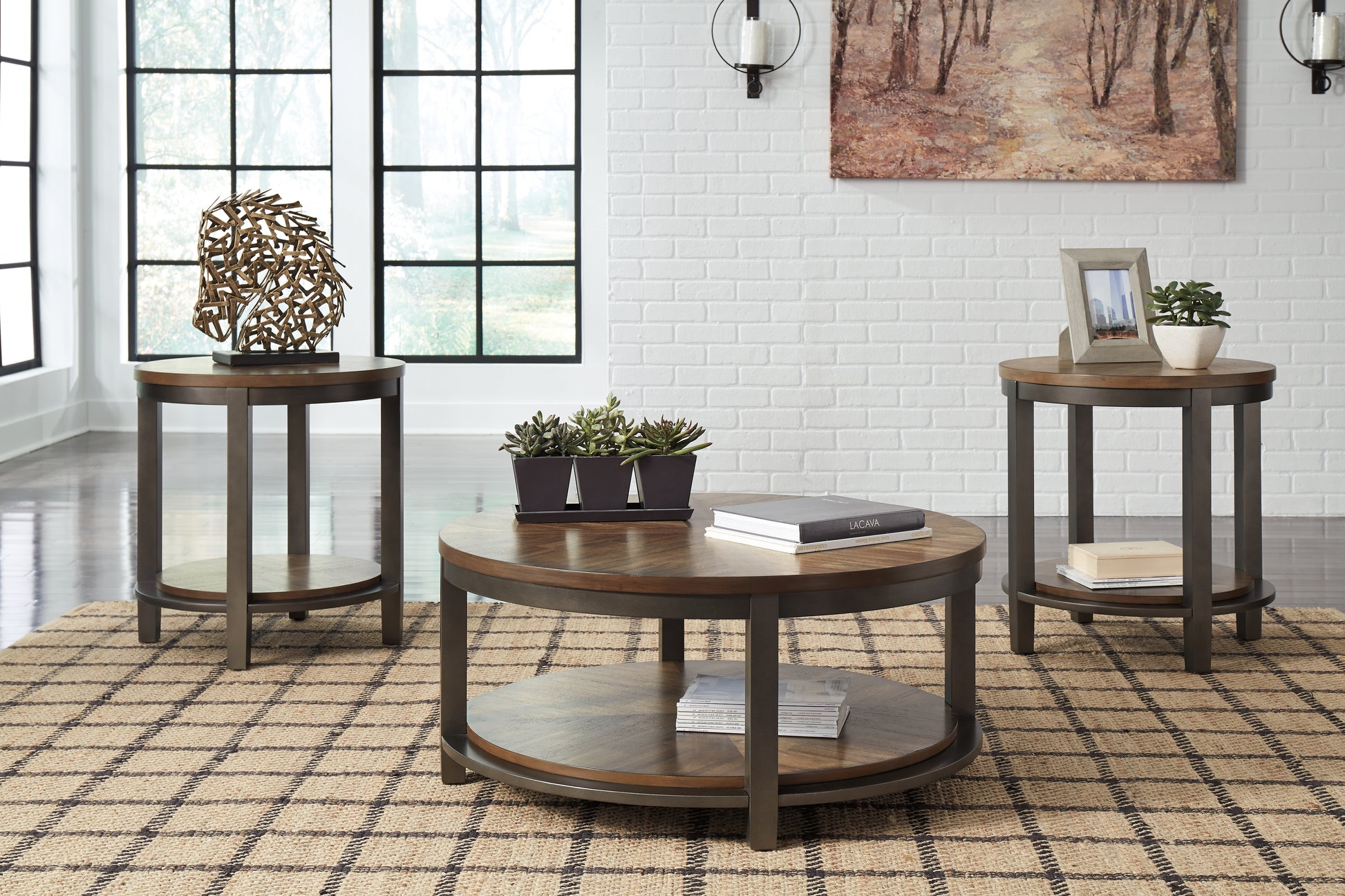 Haines Furniture Outlet - Ashley Furniture - Roybeck Table (Set of 3) - Occasional Table Set (3/CN) / Light Brown/Bronze - T411-13