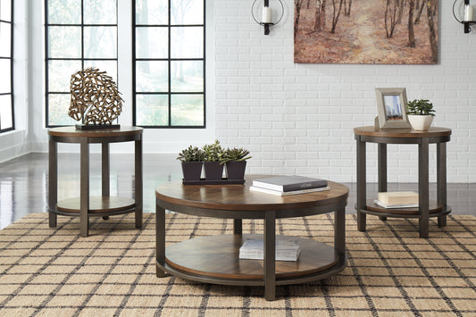Haines Furniture Outlet - Ashley Furniture - Roybeck Table (Set of 3) - Occasional Table Set (3/CN) / Light Brown/Bronze - T411-13