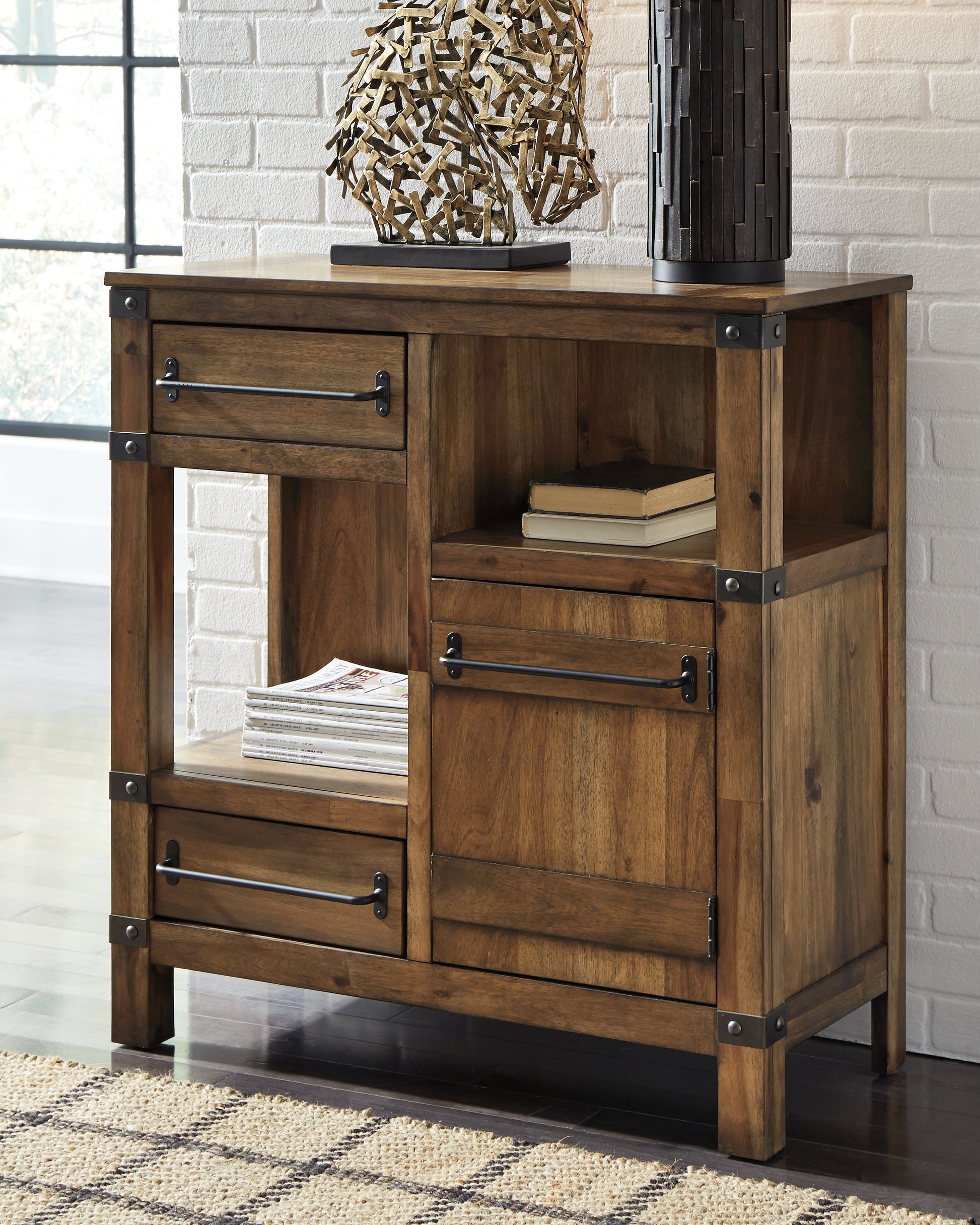 Haines Furniture Outlet - Ashley Furniture - Roybeck Accent Cabinet - Accent Cabinet / Light Brown/Bronze - T411-40
