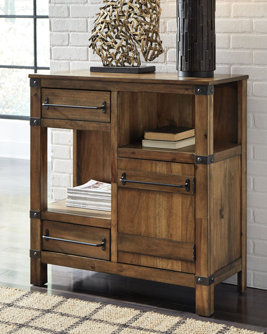 Haines Furniture Outlet - Ashley Furniture - Roybeck Accent Cabinet - Accent Cabinet / Light Brown/Bronze - T411-40