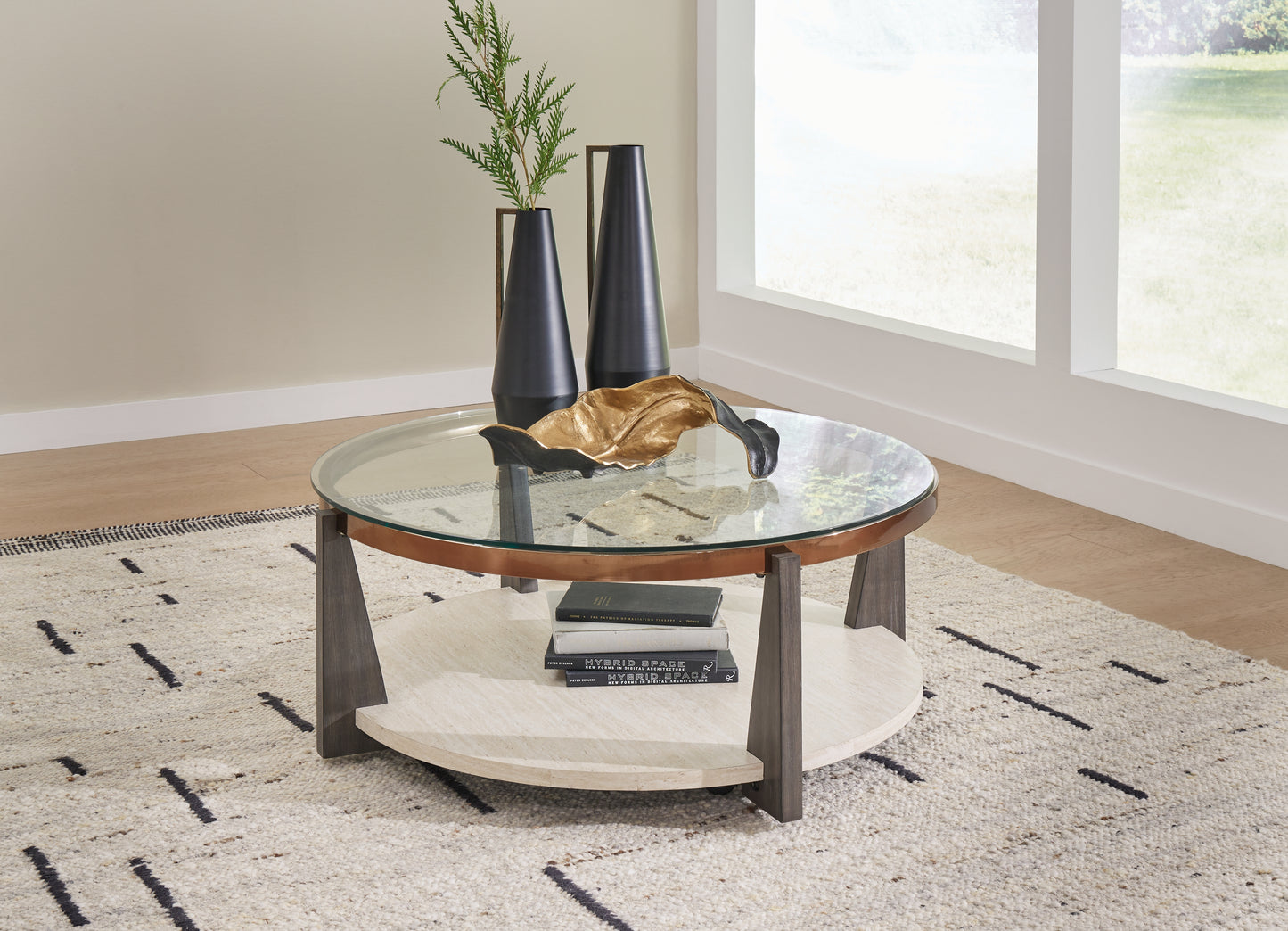 Haines Furniture Outlet - Ashley Furniture - Frazwa Coffee Table - Round Cocktail Table / Multi - T432-8