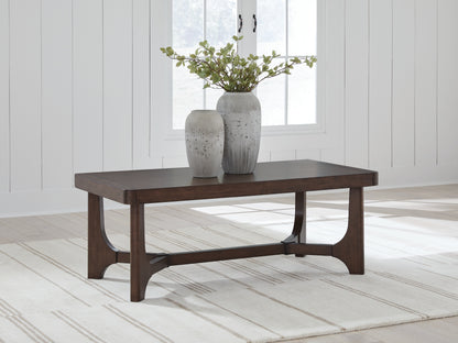 Haines Furniture Outlet - Ashley Furniture - Korestone Coffee Table - Rectangular Cocktail Table / Dark Brown - T438-1