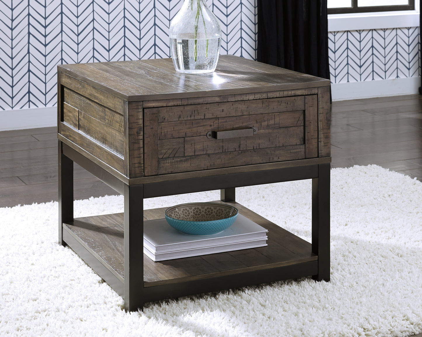 Haines Furniture Outlet - Ashley Furniture - Johurst End Table - Rectangular End Table / Grayish Brown - T444-3