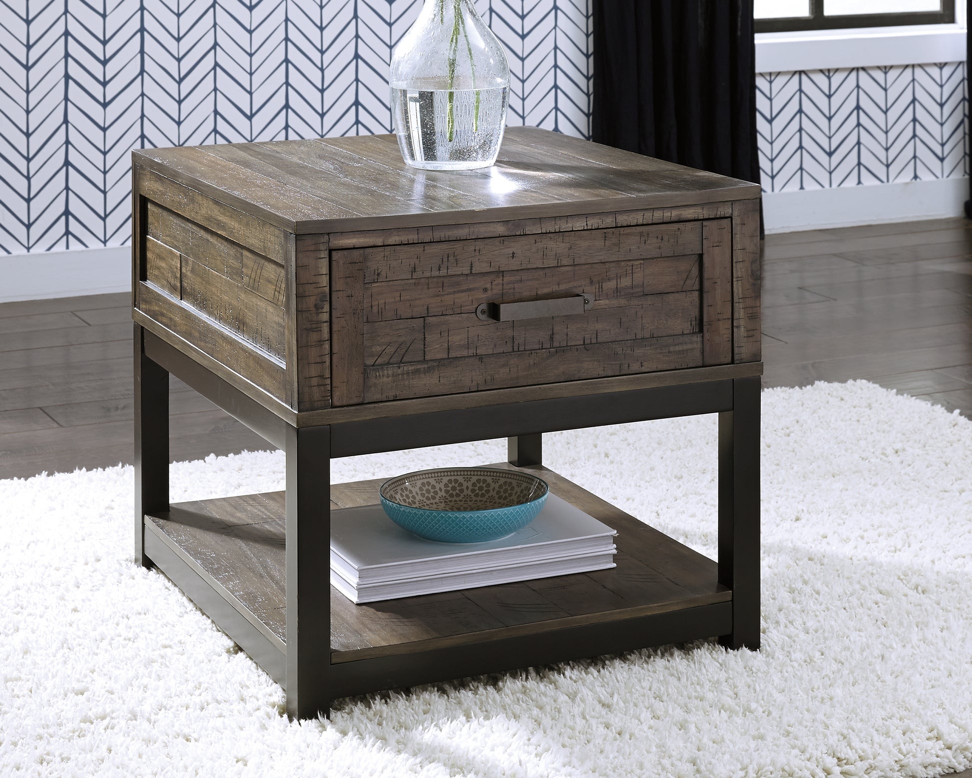 Haines Furniture Outlet - Ashley Furniture - Johurst End Table - Rectangular End Table / Grayish Brown - T444-3