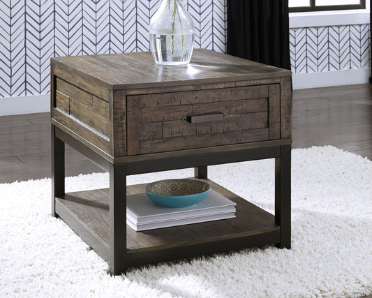 Haines Furniture Outlet - Ashley Furniture - Johurst End Table - Rectangular End Table / Grayish Brown - T444-3
