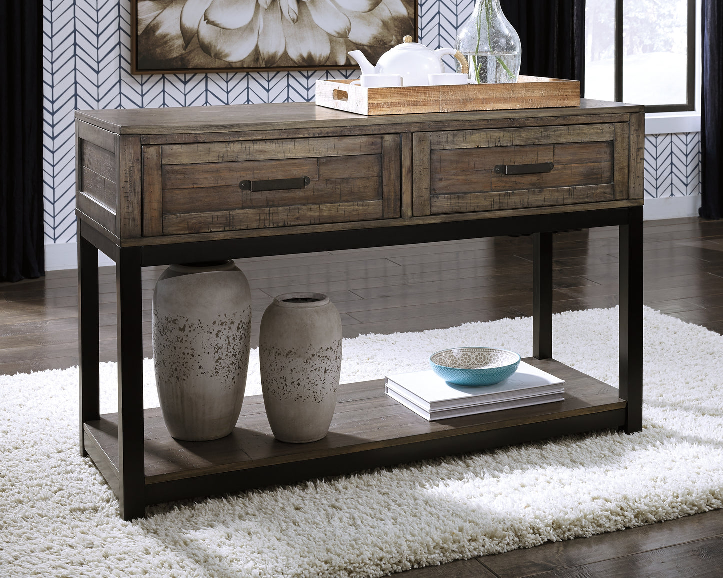Haines Furniture Outlet - Ashley Furniture - Johurst Sofa/Console Table - Sofa Table / Grayish Brown - T444-4