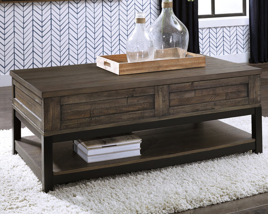 Haines Furniture Outlet - Ashley Furniture - Johurst Coffee Table with Lift Top - LIFT TOP COCKTAIL TABLE / Grayish Brown - T444-9