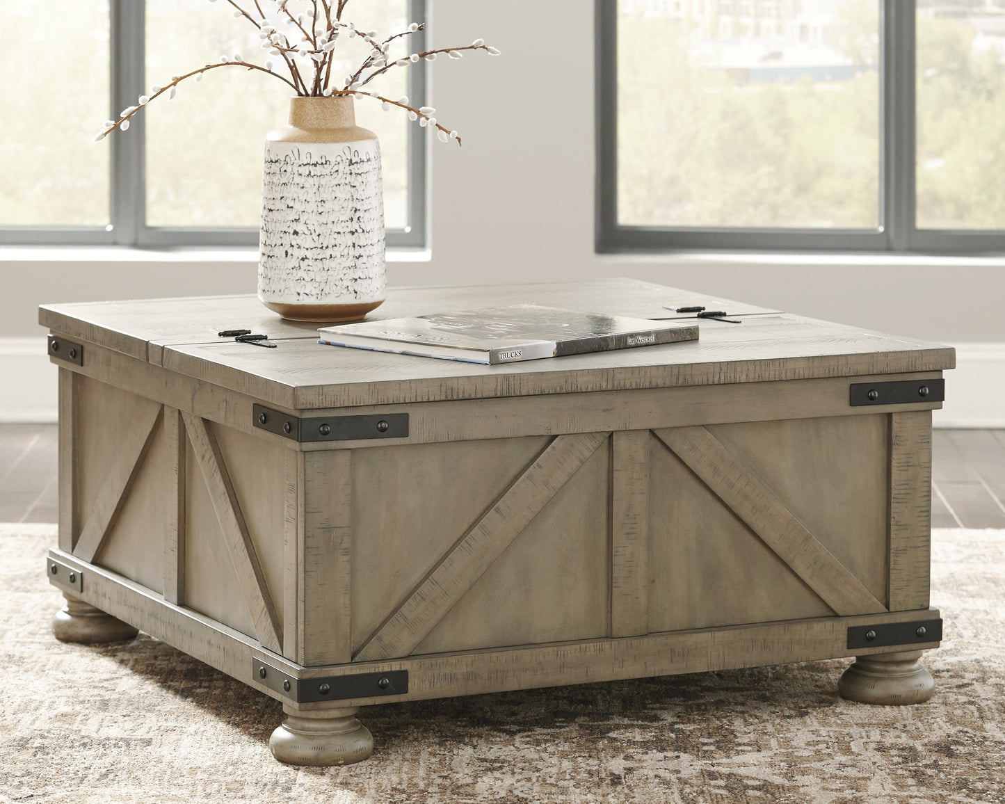 Haines Furniture Outlet - Ashley Furniture - Aldwin Coffee Table With Storage - Cocktail Table with Storage / Gray - T457-20