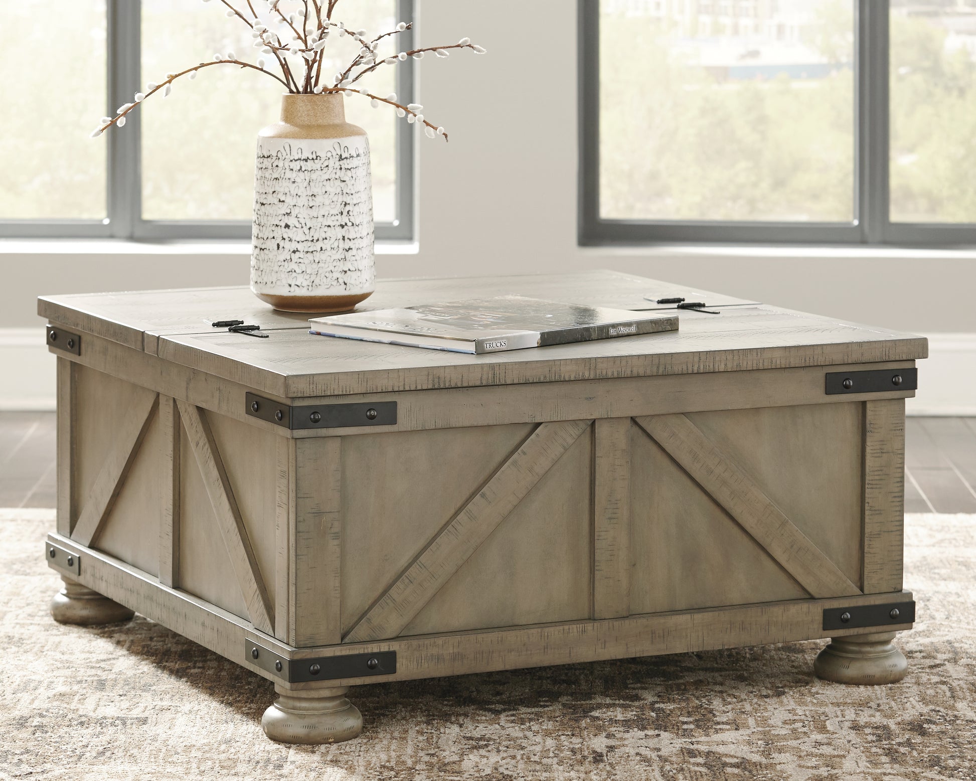 Haines Furniture Outlet - Ashley Furniture - Aldwin Coffee Table With Storage - Cocktail Table with Storage / Gray - T457-20