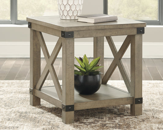 Haines Furniture Outlet - Ashley Furniture - Aldwin End Table - Rectangular End Table / Gray - T457-3