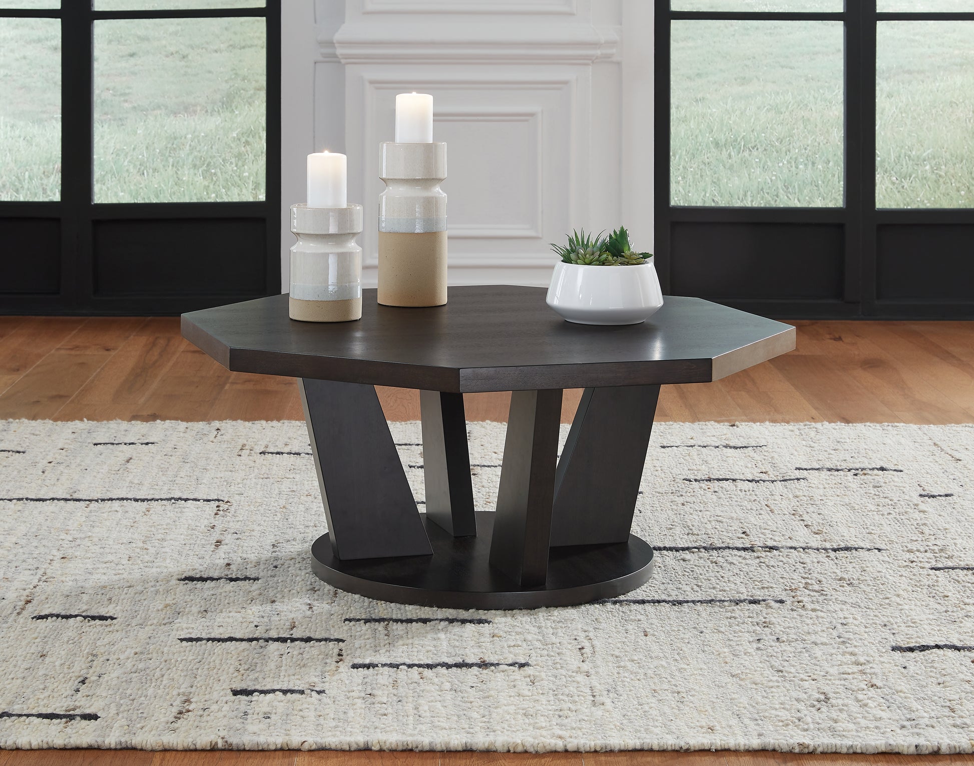 Haines Furniture Outlet - Ashley Furniture - Chasinfield Coffee Table - Octagon Cocktail Table / Dark Brown - T458-8