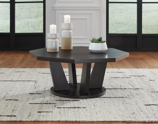 Haines Furniture Outlet - Ashley Furniture - Chasinfield Coffee Table - Octagon Cocktail Table / Dark Brown - T458-8