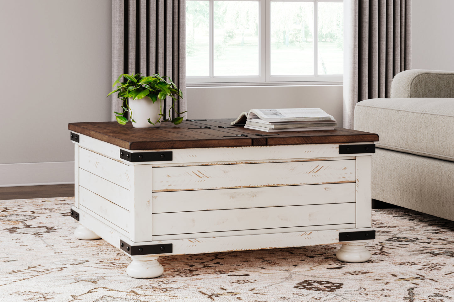 Haines Furniture Outlet - Ashley Furniture - Wystfield Coffee Table - Cocktail Table with Storage / White/Brown - T459-20