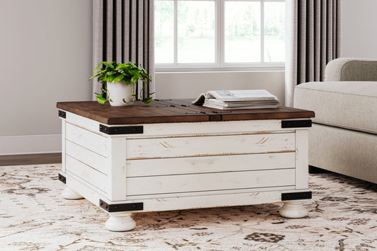 Haines Furniture Outlet - Ashley Furniture - Wystfield Coffee Table - Cocktail Table with Storage / White/Brown - T459-20