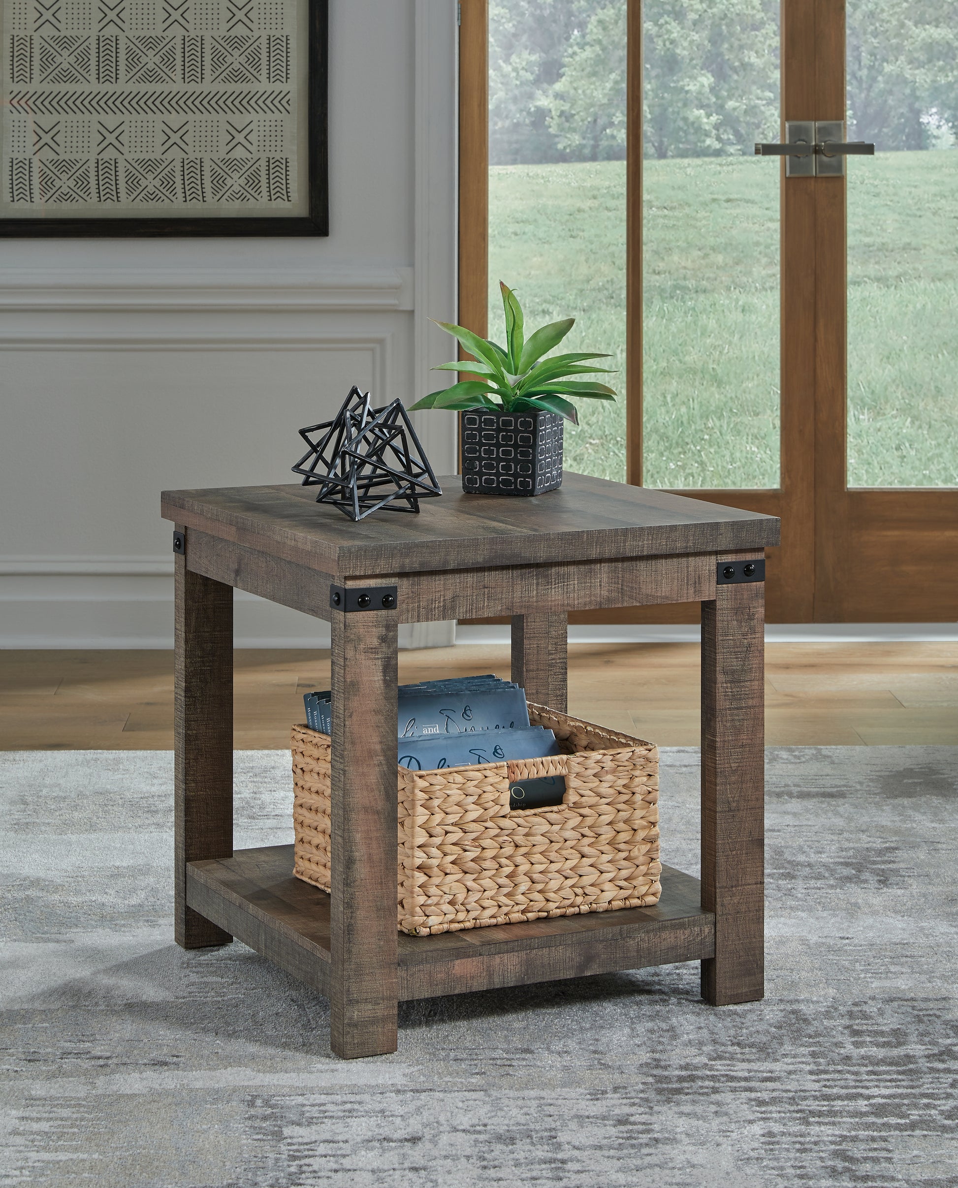 Haines Furniture Outlet - Ashley Furniture - Hollum End Table - Square End Table / Rustic Brown - T466-2