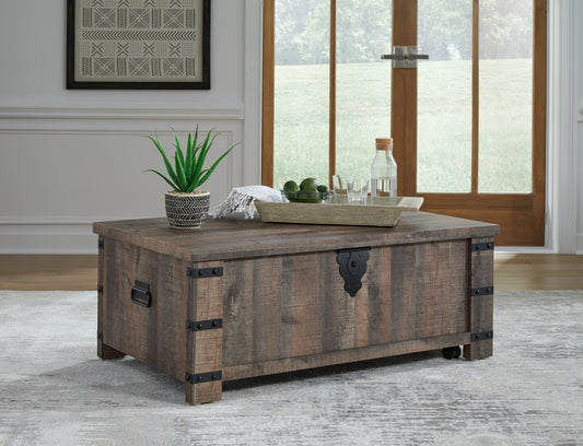 Haines Furniture Outlet - Ashley Furniture - Hollum Lift-Top Coffee Table - Lift Top Cocktail Table / Rustic Brown - T466-9