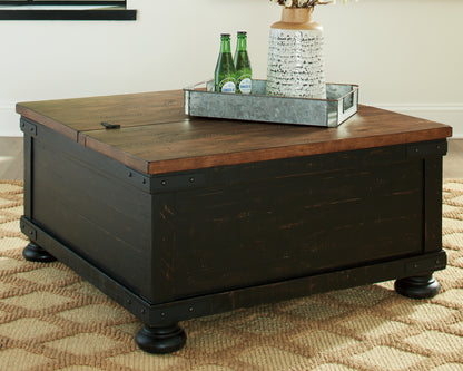 Haines Furniture Outlet - Ashley Furniture - Valebeck Coffee Table with Lift Top - Lift Top Cocktail Table / Black/Brown - T468-00