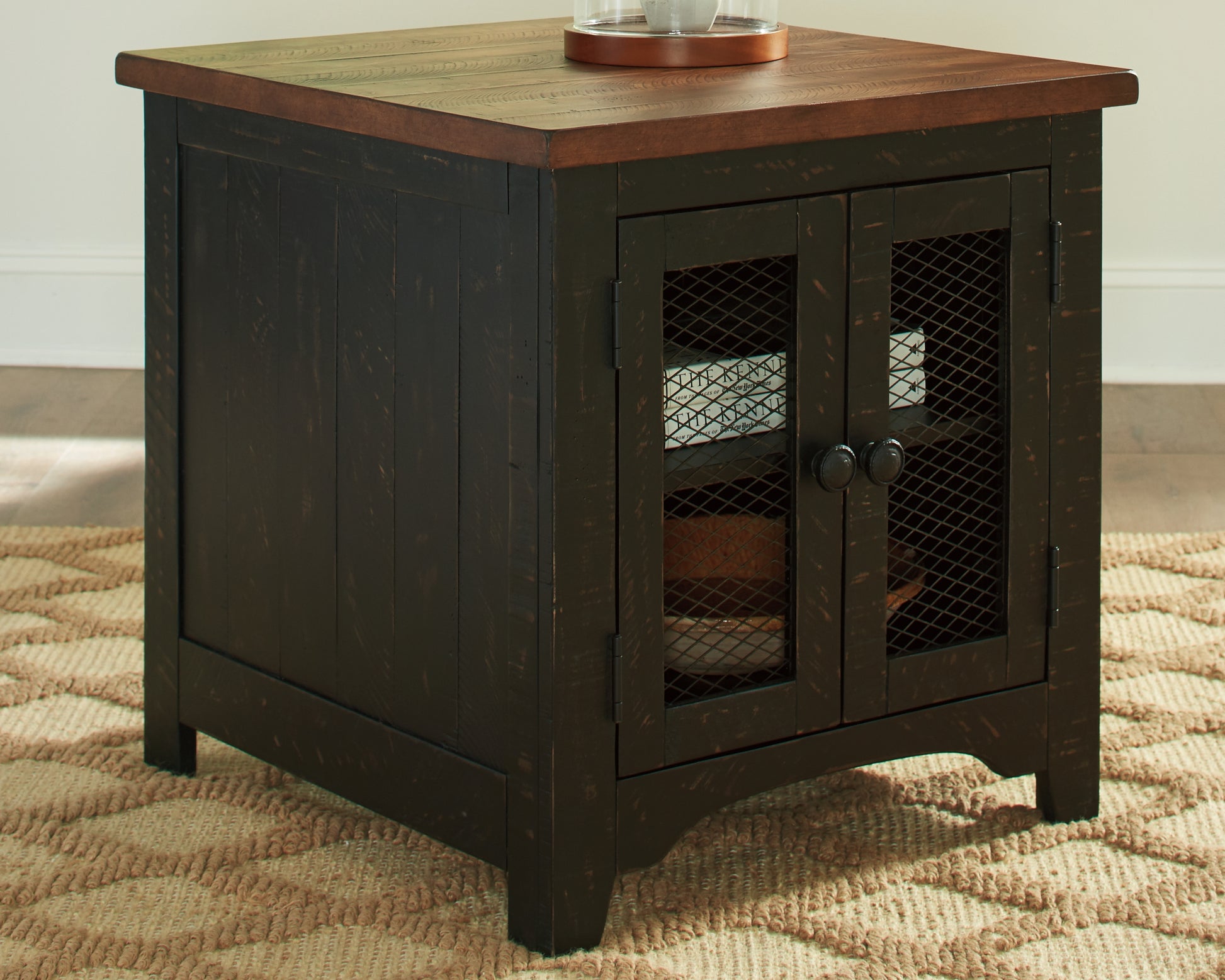 Haines Furniture Outlet - Ashley Furniture - Valebeck End Table - Rectangular End Table / Black/Brown - T468-3