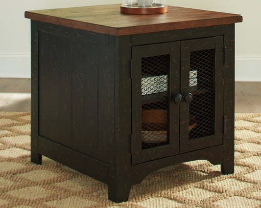 Haines Furniture Outlet - Ashley Furniture - Valebeck End Table - Rectangular End Table / Black/Brown - T468-3