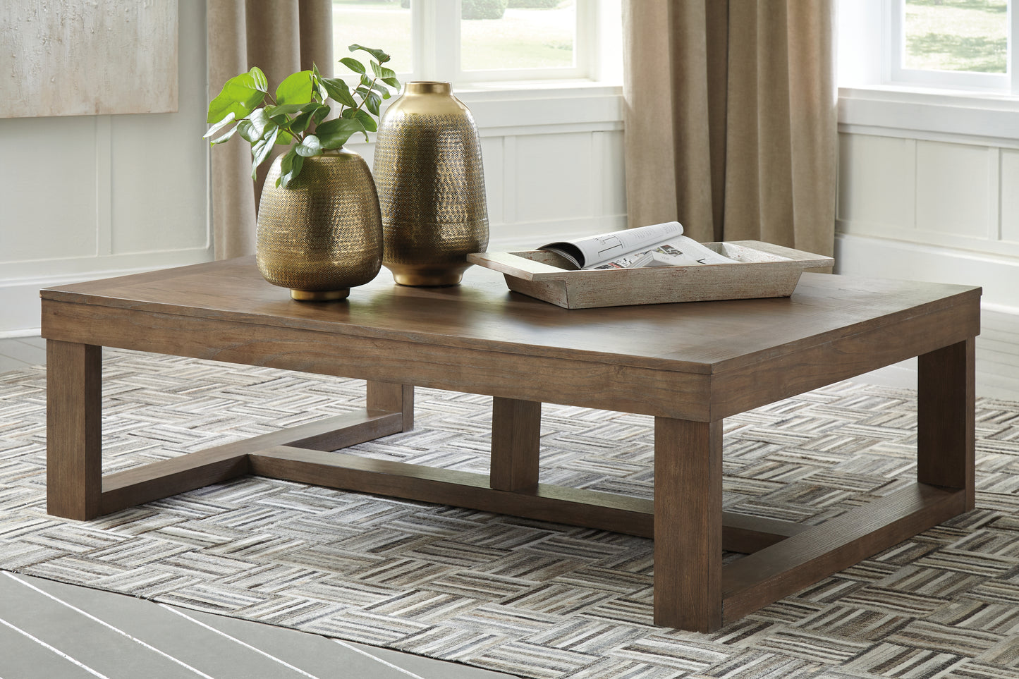 Haines Furniture Outlet - Ashley Furniture - Cariton Coffee Table - Rectangular Cocktail Table / Gray - T471-1