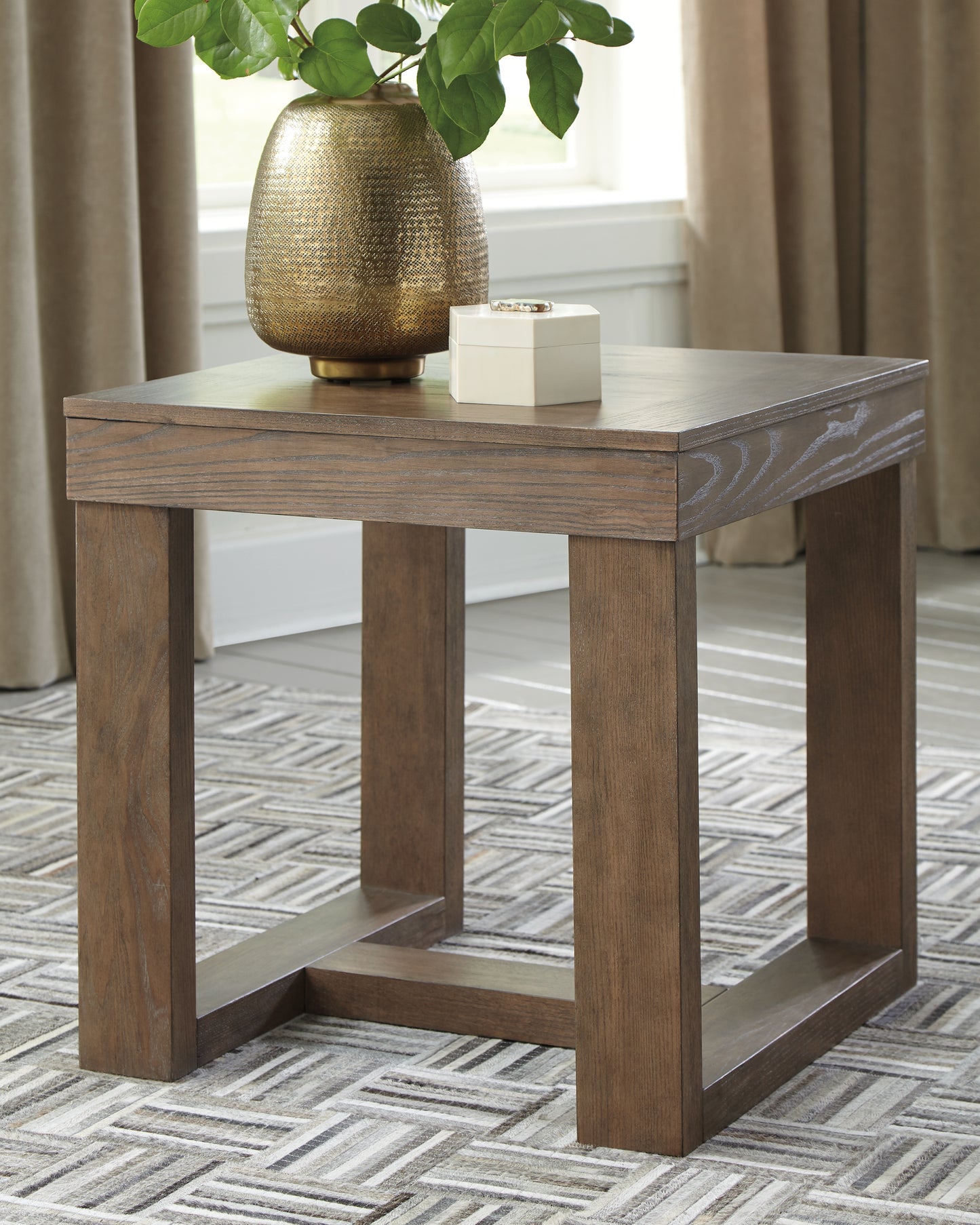 Haines Furniture Outlet - Ashley Furniture - Cariton End Table - Square End Table / Gray - T471-2