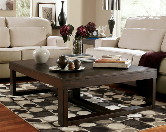 Haines Furniture Outlet - Ashley Furniture - Watson Coffee Table - Rectangular Cocktail Table / Dark Brown - T481-1