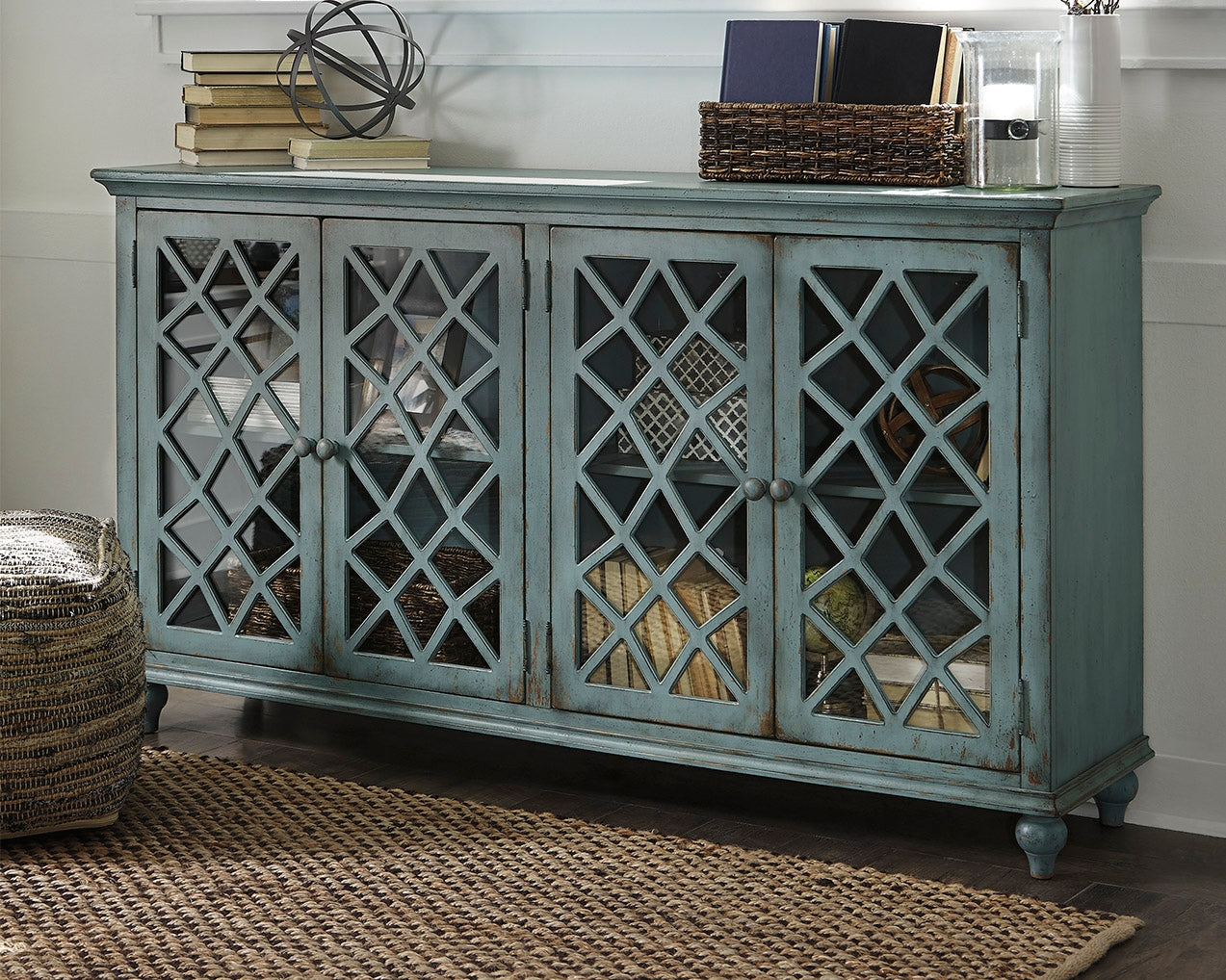 Haines Furniture Outlet - Ashley Furniture - Mirimyn Accent Cabinet - Accent Cabinet / Antique Teal - T505-762
